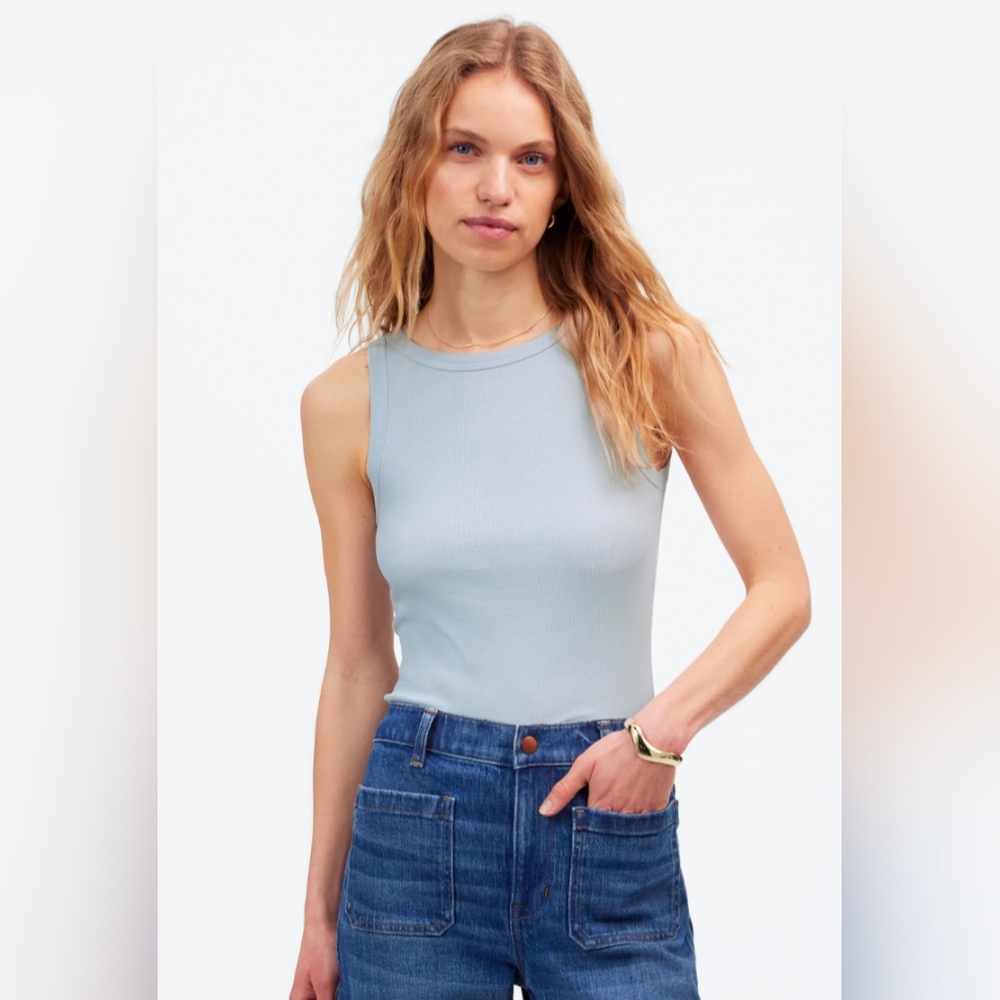 NWT Madewell (Re)generative Cotton Essential High-Neck Tank In Clear Sky